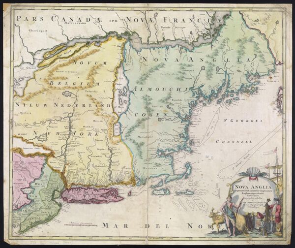 Nova Anglia Septentrionali Americae implantata Anglorumque coloniis florentissima Geographice exhibita a Ioh. Baptista Homann