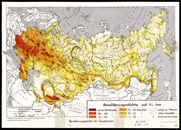 Bevölkerungsdichte der Sowjetunion, Bodenschätze der Sowjetunion, Bodenarten der Sowjetunion, Vegetationskarte der Sowjetunion
