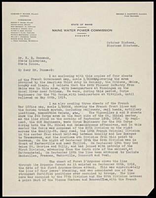 [letter of George C. Danforth (Chief Engineer for Maine Water Power Commission) to H. E. Dunnack (State Librarian for Maine)]