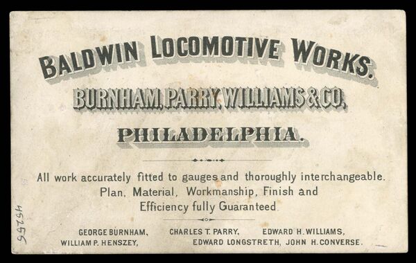 Baldwin Locomotive Works. Burnham, Parry, Williams & Co.