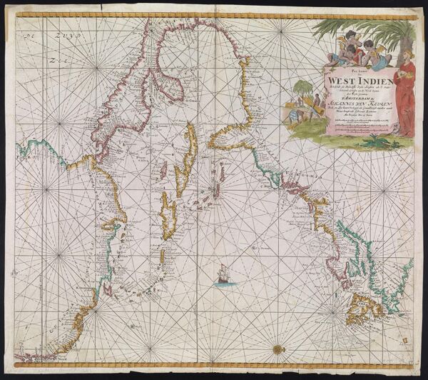 Pas kaart van West Indien  Behelsende soo Deszelffs Vasie Kusten als d' Onder behoorende Eylanden aan de Noord Oceaan door C.J. Vooght Geometra