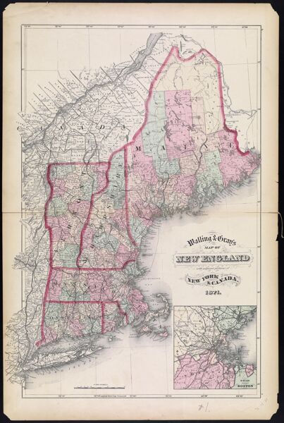 Walling & Gray's Map of New England  with adjacent portions of New York & Canada. 1871.