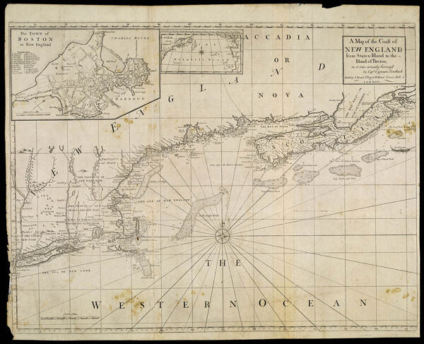 A Map of the Coast of New England from Staten Island to the Island of Breton as it was actualy Survey'd by Capt. Cyprian Southack