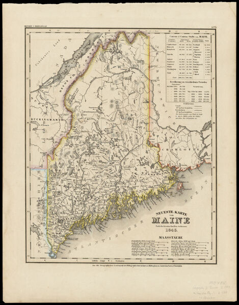 Neueste Karte von Maine Nach den bessten Quellen verbessert. 1845.