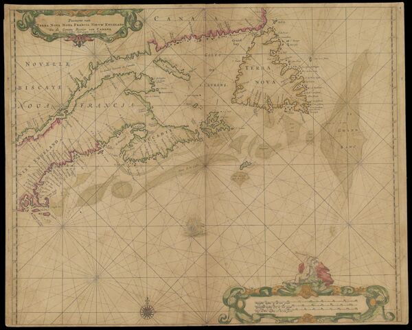 Pascaerte van Terra Nova Nova Francia Nievw England en de Groote Revier van Canada