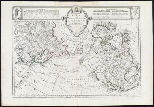 Carte des Nouvelles Decouvertes au Nord de la Mer du Sud, tant a l'Est de la Siberie et du Kamtchatka, qu'a l'Ouest de la Nouvelle France
