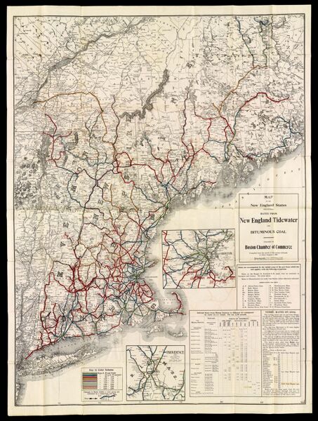 Map of the New England States showing Rates from New England Tidewater on Bituminous coal