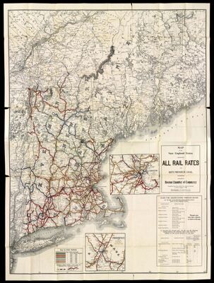 Map of the New England States showing All Rail Rates on Bituminous coal