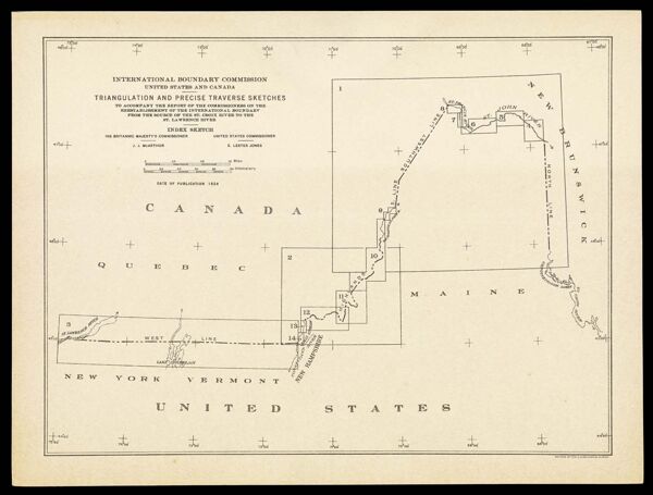 International Boundary Commission United States and Canada Triangulation and precise traverse sketches to accompany the report of the commissioners on the reestablishment of the international boundary from the source of the St. Croix River to the St. Lawrence River