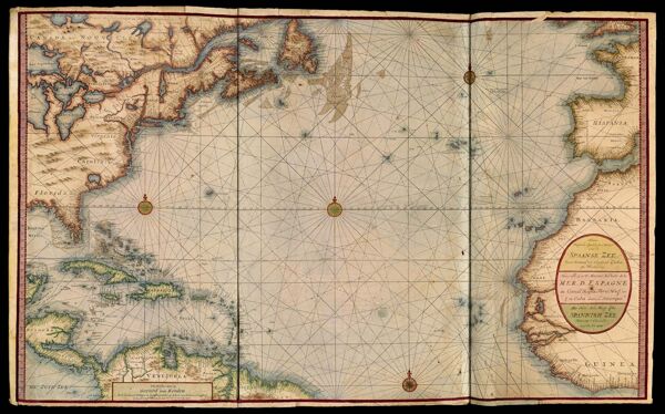 Nieuwe Wassende Graade Zee Kaart over de Spaanse Zee vant Kanaal tot 't Eyland Cuba in Westindia.