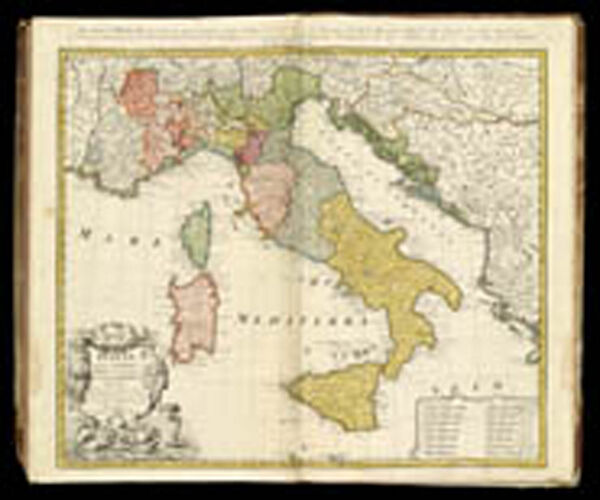 Italia in suos status divisa et ex prototypo del'Islanio desumta... || Italy divided into its states and chosen from a draw by de l'Isle.