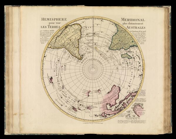 Hemisphere Meridional pour voir plus distinctement les terres Australes par Guillaume Delisle de l'Academie Rle. de Science.