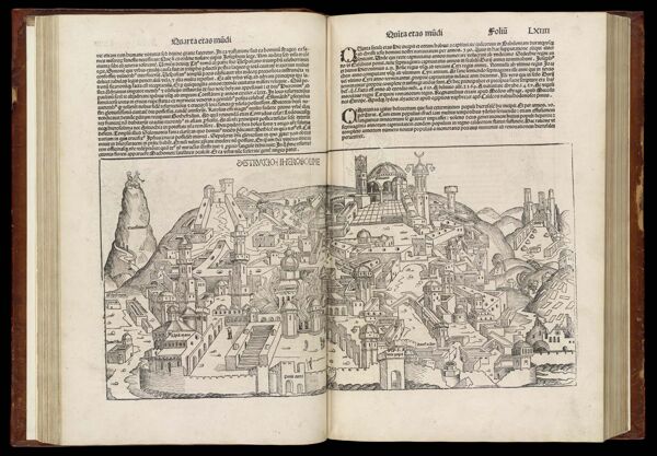 [The Fourth Age of the World - Folio LXIII verso and LXIIII recto] Destruccio Iherosolime [Destruction of Jerusalem]