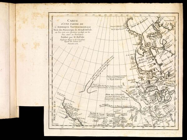 Carte d'une partie de l'Amerique Septentrionale Tireé des Manuscripts de M. Guill. Del'Isle.  Ou l'on voit son Systeme en 1695. sur les Pais situés au Nord Ouest.