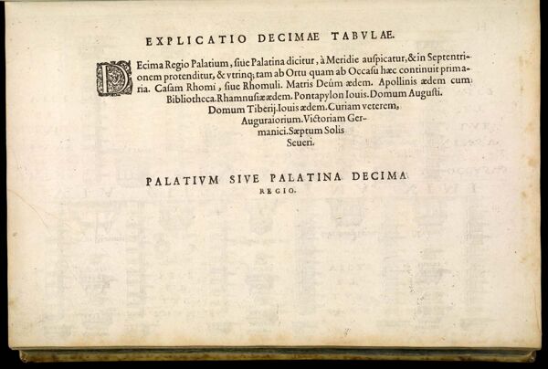Explicatio decimae tabulae. Palatium sive palatina decima regio. [Sheet without number]