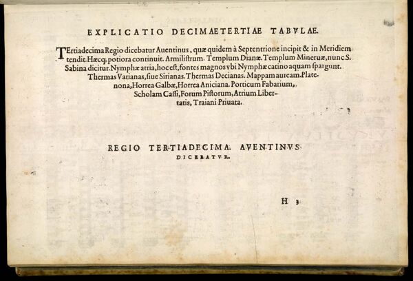 Explicatio decimaetertiae tabulae. Regio tertiadecima aventinus dicebatur. [Sheet H3]