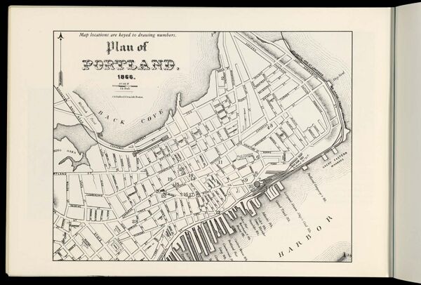 Map locations are keyed to drawing numbers.  Plan of Portland.  1866.