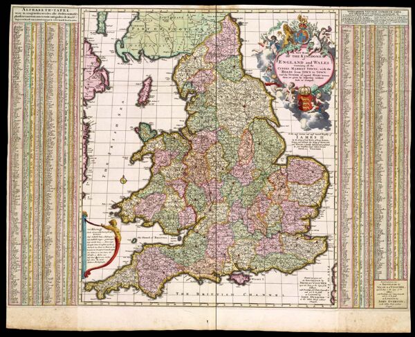 A New Mapp of the Kingdome of England and Wales Containing all the Cities, Market Towns, with the Roads from Town to Town. And the Number of reputed Miles between them, are given by inspection without Scale or Compass.