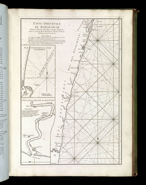 Cote Orientale de Madagascar Depuis la riviere d'Ivondrou jusqu a Mananzari. Levee en 1768. par Mr. le Chever. Grenier Offer. des Vaux. du Roi.