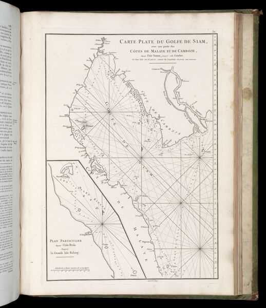 Carte plate du Golfe de Siam, avec une partie des cotes de Malaye et de Camboje, depuis l'Isle Timon, jusqu'a celle Condor. Ces deux Isles ont ete placees suivant les longitudes observees aux environs.