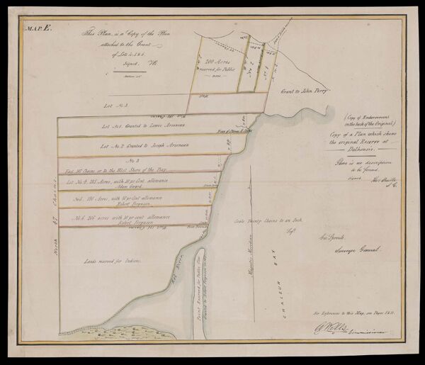 Copy of the plan which shews the original reserve at Dalhousie, New Brunswick.