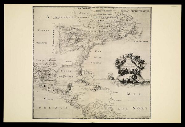 [Plate VIII] Carte de l'Amerique septentrionale et partie de la meridionale depuis l'embouchure de la Riviere St. Laurens, jusques a l'Isle de Cayenne, avec les nouvelles decouvertes de la Riviere Mississipi ou Colbert. [1942 copy of 1682 original]