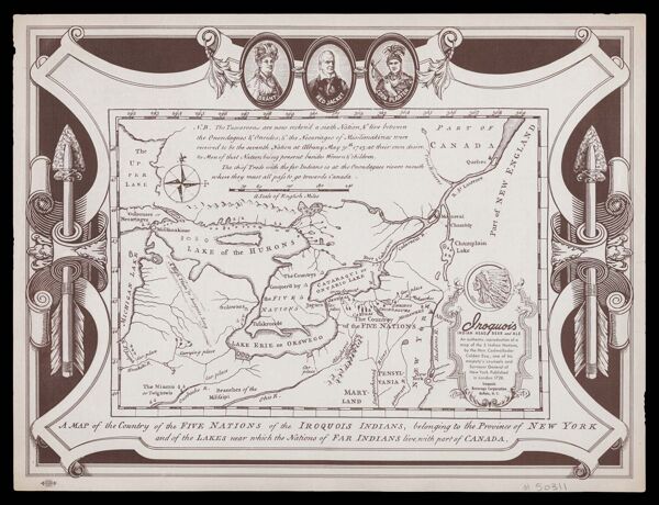 A Map of the Country of the Five Nations of the Iroquois Indians . . . [Iroquois Indian Head Beer and Ale Map]