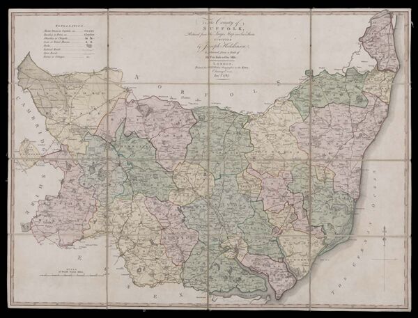 The County of Suffolk, Reduced from the large map in six sheets, surveyed by Joseph Hodskinson, and planned from a scale of Half an Inch to One Mile.