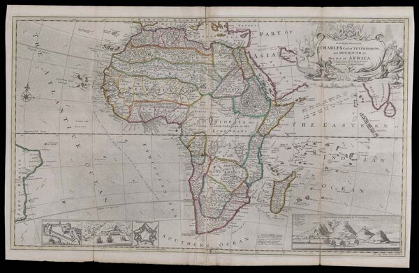 To the right honourable Charles Earl of Peterborow, and Monmouth, &c. This map of Africa, According to ye Newest and most exact observations is most humbly dedicated by your Lordship's most humble servant H: Moll geographer.