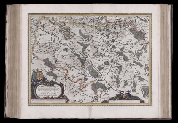 Carte geometrique des environs de l'estang de Longpendu, d'ont leau tombe dans l'ocean et dans la Mediterranee comprenant grand part du comte du Charolois. Par Ian van Damme Sr. d'Amendale