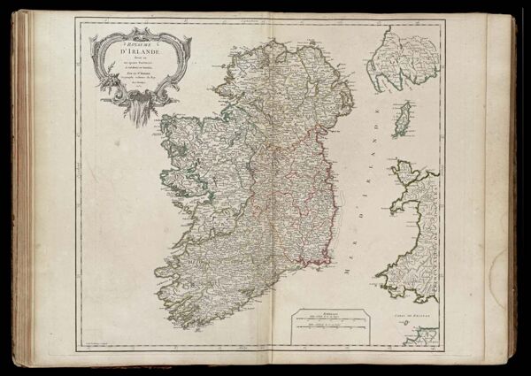 Royaume d'Irlande divisé en ses quatre provinces, et subdivisé en comtés, Par le Sr. Robert Geographe ordinaire du Roy. Avec privilege, 1750.