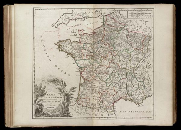 Carte du Royaume de France ou sont tracées exactement les routes des postes, Par le Sr. Robert Geographe ordinaire du Roy. Avec privilege. 1758.