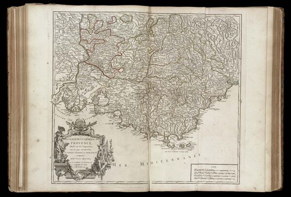 Gouvernement général de Provence, divisé en ses Vigueries, avec les pays circonvoisins, le comtat Vénaissin, la Principauté, d'Orange, et les Terres adjacentes, par le Sr. Robert de Vaugondy fils Géographe ord. du roy. Avec privilege 1754.