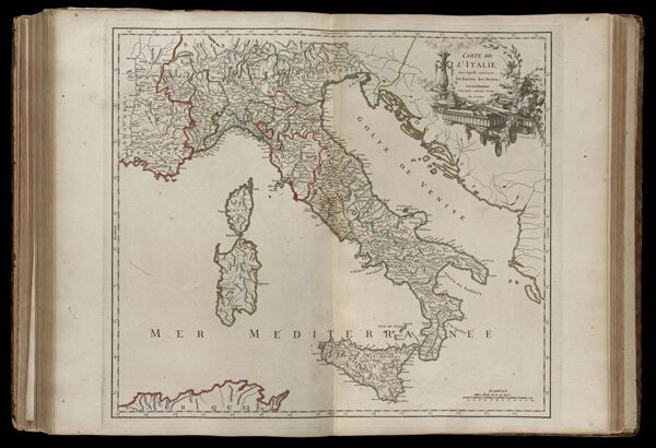 Carte de l'Italie dans laquelle sont tracées les routes des postes Par le Sr. Robert Géographe ordinaire du Roy. Avec privilege. 1756.