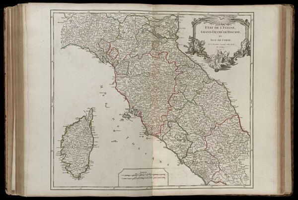 Etat de l'Eglise, grand duché de Toscane, et Isle de Corse. Par le Sr. Robert Géographe ordin. du Roy. Avec privilege. 1750.