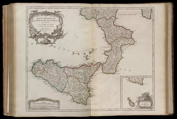 Partie méridionale du royaume de Naples, où se trouvent la Calabre et l'Isle et royaume de Sicile. Par le Sr. Robert Géographe ordinaire du Roi. Avec privilege. 1750.