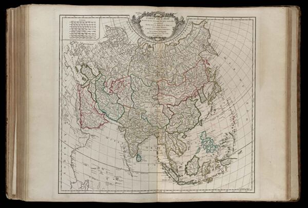 Carte de l'Asie dressée sur les relations les plus nouvelles, principalement sur les cartes de Russie, de la Chine, et de la Tatarie Chinoise; et divisée en ses empires et royaumes, par le Sr. Robert de Vaugondy, fils de Mr. Robert Géogr. ordin. du Roy. Avec Privilege. 1750.