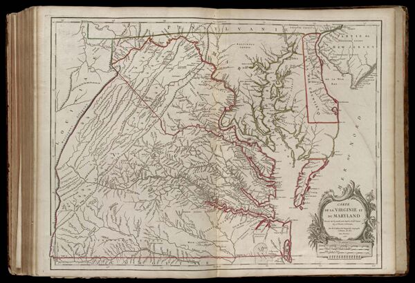 Carte de la Virginie et du Maryland dressée sur la grande carte Angloise de Mrs. Josué Fry et Pierre Jefferson, Par le Sr. Robert de Vaugondy Géographe ordinaire du Roi. Avec privilege 1755