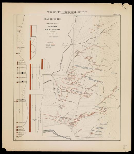 Lead deposits topographical and crevice map of Muscalunge Mines Grant Co. by James Wilson Jr.