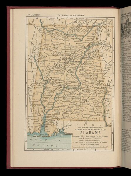 The Matthews-Northrup adequate travel-map of Alabama showing ALL the Railroads, Cities, Towns, and Principal Villages