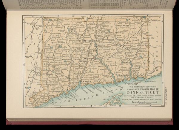 The Matthews-Northrup adequate travel-map of Connecticut showing ALL Railroads, Cities, Towns, and Principal Villages