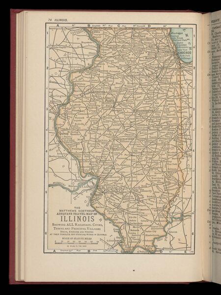 The Matthews-Northrup adequate travel map of Illinois Showing ALL Railroads, Cities, Towns, and Principal Villages