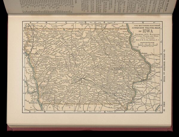 The Matthews-Northrup adequate travel-map of Iowa showing ALL Railroads, Cities, Towns, and Principal Villages
