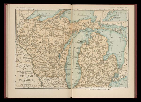 The Matthews-Northrup adequate travel map of Michigan and Wisconsin showing ALL the Railroads, Cities, Towns, and Principal Villages