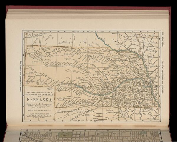 The Matthews-Northrup adequate travel map of Nebraska showing ALL Railroads, Cities, Towns, and Principal Villages