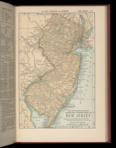 The Matthews-Northrup adequate travel map of New Jersey showing ALL Railroads, Cities, Towns, and Principal Villages
