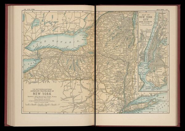 The Matthews-Northrup adequate travel map of New York showing ALL Railroads, Cities, Towns, and Principal Villages