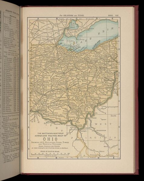 The Matthews-Northrup adequate travel map of Ohio showing ALL the Railroads, Cities, Towns, and Principal Villages