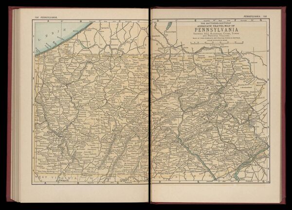 The Matthews-Northrup adequate travel map of Pennsylvania showing ALL the Railroads, Cities, Towns, and Principal Villages