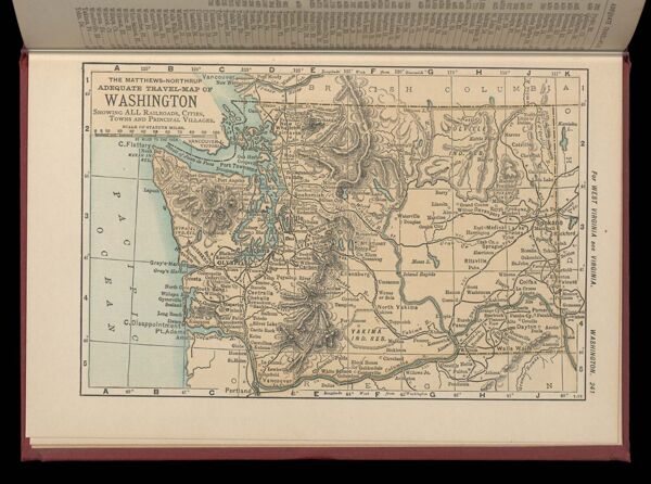 The Matthews-Northrup adequate travel map of Washington showing ALL Railroads, Cities, Towns, and Principal Villages